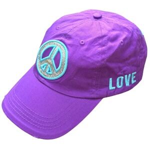 Y2K Kidcore Nostalgia Purple Peace Love Glitter Patch Distressed Baseball Cap